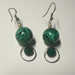 Malachite Ball Drop Earrings